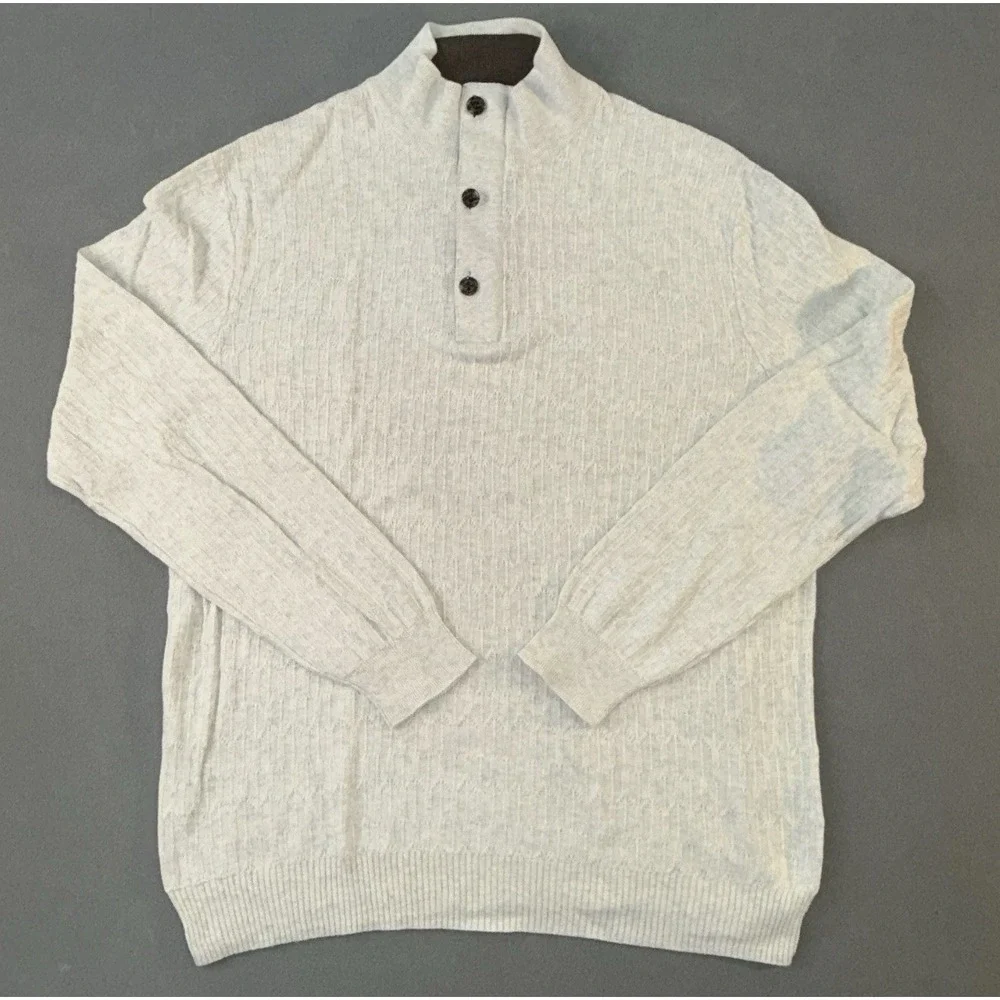 Men's Tasso Elba 1/4 Zip & Button 100% Supima Cotton Sweater Beige Size L